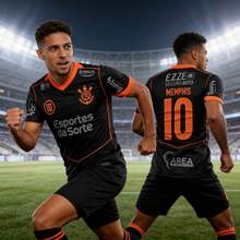 Corinthians Black And Orange Away Sports Jersey 2025/26 Season - Đen và Cam (SCPC) - Xem 3