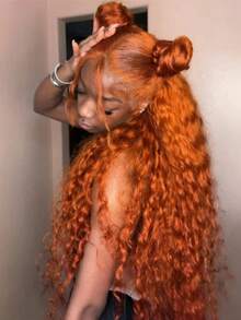 NARNI 30 Inch Ginger Wig Human Hair 13x6 HD Deep Wave Lace Front Wigs Human Hair Ginger Orange Curly Human Hair Wig 100% Glueless Human Hair Wigs Wet And Wavy 250 Density 350# Colored Lace Frontal Wig With Hairline For Women - S350 - 查看 2