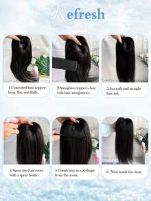 优雅手工编织假发片，100%真人发丝，透气贴合，防脱落，全手工钩编，适合直发，14英寸长 - S6 - 查看 7