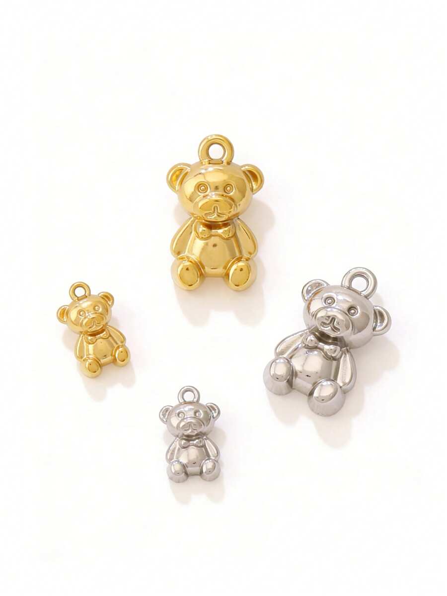 3 pièces Pendentifs d'ours mignons en acier inoxydable, plaqués or 18 carats, résistants à l'eau, accessoires pour la création de bijoux DIY - pendentif - Voir 1