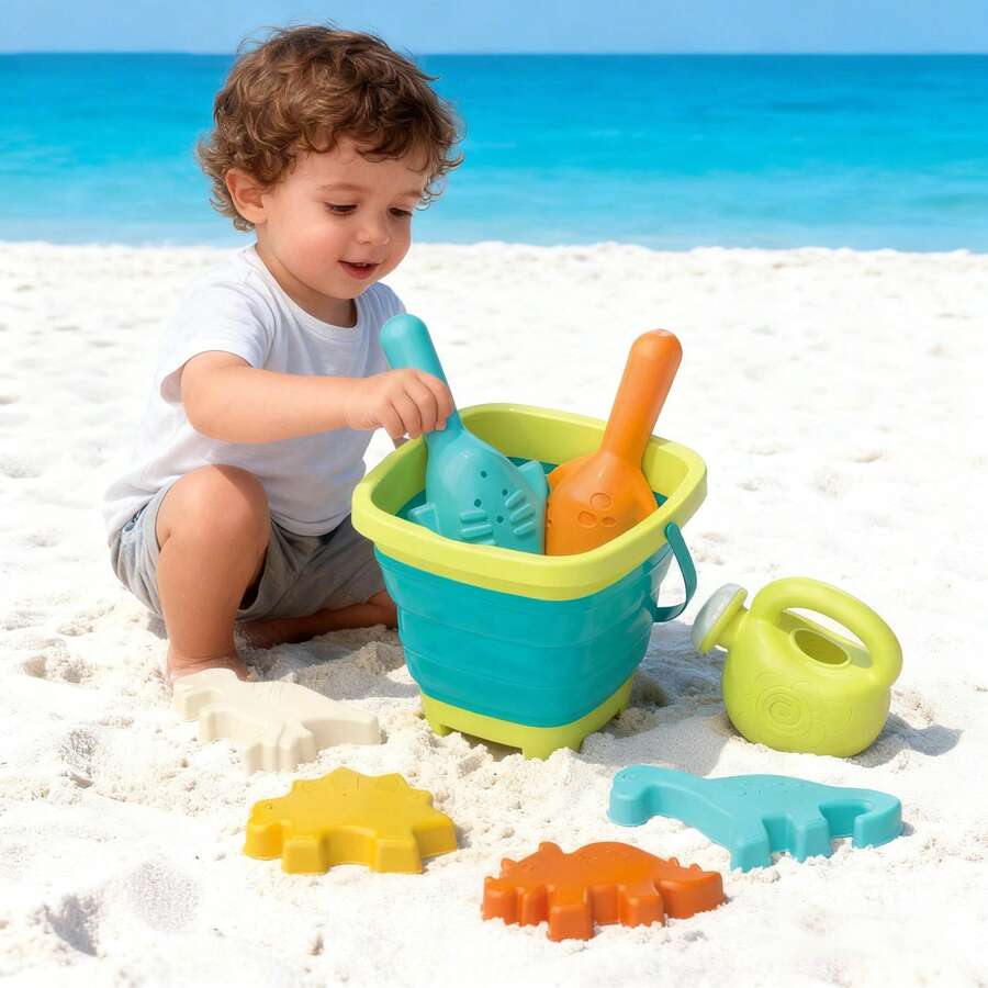 8-Piece Beach Toy Set, Children's Sandbox Toy Set, Including Dinosaur, Kettle, Whale Shell Models, Beach Tool Set, And Bucket Molds For Boxes, Suitable For Children Over 18 Months Old For Vacation, Beach, Swimming Pool, Parties, And Children's Toys - Multicolor - View 1