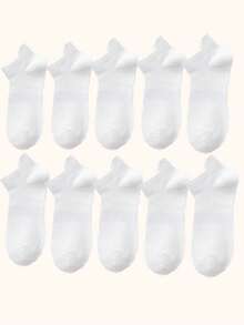 10/20 Pairs Men's White Low-Cut Mesh Socks, Breathable & Comfortable, With Arch Support, Suitable For Workout - White - View 6