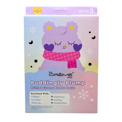 Mascarilla facial de esencia impresa Bubbly Mates de The Crème Shop, antiedad de colágeno, pepino y té blanco - Esponjosamente voluminosa (3 piezas)