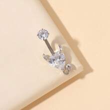 1件时尚钛金心形肚脐环，适合日常佩戴 - 銀色 - 查看 6