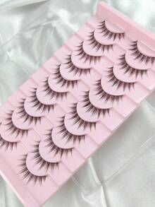 10 Pairs Cartoon Manga Lashes Natural Look Wispy Spiky Anime Eyelashes Crossed Full Strip Lashes Makeup Tool Party & Travel False Eyelashes, Strip Eyelashes, False Eyelashes - Black - View 5