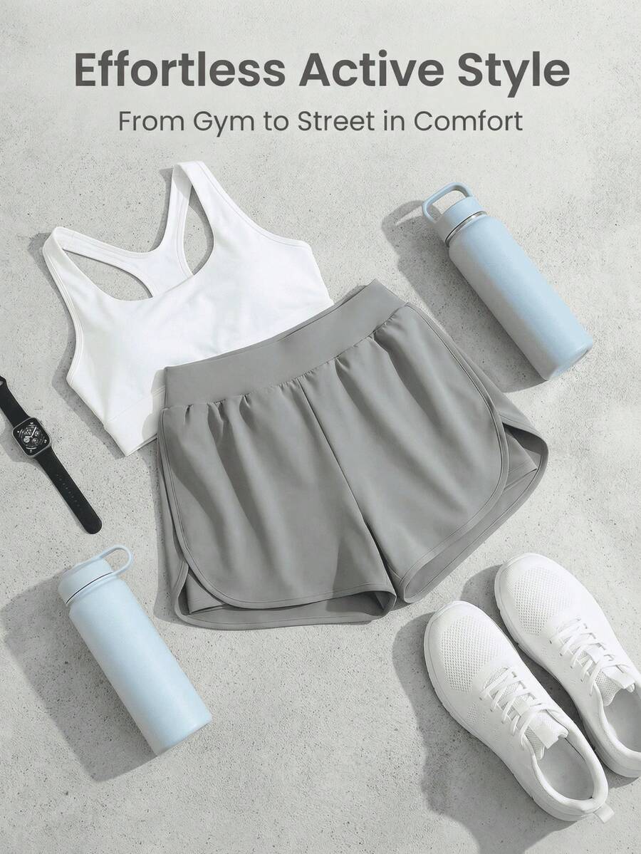 Women's Athletic Yoga Shorts, High-Waisted Comfort Fit, Loose Running Workout Shorts, Breathable Quick-Dry Fabric, Sporty Style Biker Short Workout Summer Running Workout - 1PCS Grey - 查看 1