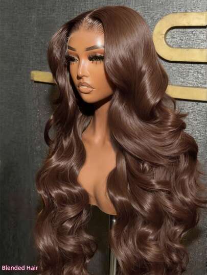 30英寸巧克力棕色波浪卷蕾丝前真人发混纺假发，200密度，预先拔毛，13x4、13*6、5*5高清蕾丝前假发，巴西无胶真人发假发，4号棕色女士真人发假发