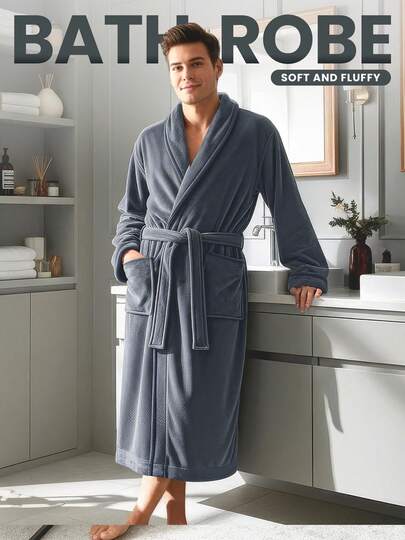 Men S Luxury Fleece Dressing Gown Super Soft Shawl Collar Warm Plush Robe With Belt Pockets Winter Christmas Birthday Father S Day Gift Cozy Loungewear Nightwear