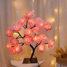 Cute  Pink LED Rose Tree Night Light, Color Changing Aesthetic Flower Lamp, USB Bedroom Desk Decor, Dreamy Room Decor Gift For Girls & Teens - 粉色 - 查看 3
