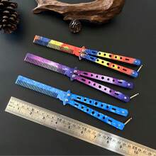 Alloy Graffiti Butterfly Comb - Folding Comb Training Simulation Game Props, Beginner Practice Comb, Hairstylist Tool Comb Model, Stainless Steel Butterfly Comb - Multicolor - View 4