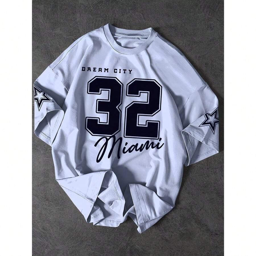 T-Shirt 32 Miami Shirt Blouse Unisex Men's Women's 100% Cotton Top Premium Streetwear New Release Immediate Shipping Various Colors!! - 淺藍色 - 查看 1