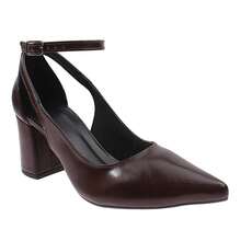 Women's Medium Square Block Heel Stiletto Sandal With Ankle Buckle Closure, Pointed Toe, Comfortable - Coffee Brown - View 2