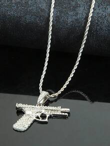 1pc New Arrival Necklace, Creative Hip-Hop Mini Gun Pendant Necklace - Multicolor - View 2