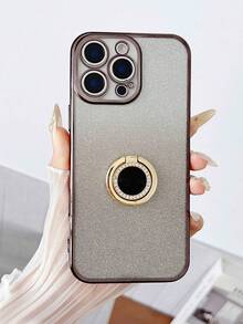 亮片、钻石闪光圆形水钻指环支架电镀手机壳，适用于 14/7 Pro Max/16/15/14/13/12/11，电镀手机支架，懒人手机支架，手机壳 - 黑色 - 查看 2