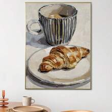 1pc Canvas Wall Art, Framed Wall Decor, Blue Striped Mug And Croissant Art, Vintage Cafe Painting, Coffee And Croissant Art, Kitchen Poster, French Vintage Print, Cafe Wall Art, Italian Kitchen Decor, Breakfast Poster Aesthetic, Modern Home Decor, Room Decor Aesthetic, Dorm Decor, Bedroom Decor, Living Room Decor, Bathroom Decor, Kitchen Decor, Dining Room Decor, Office Decor, College Style Art, Apartment Decor, Holiday Gift - Coffee - View 7