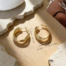 1 Pair Retro Hong Kong Style Big Hoop Earrings, Suitable For Valentine's Day Gift, Dating, Banquet, Party, Wedding And Other Occasions - Yellow Gold - View 3