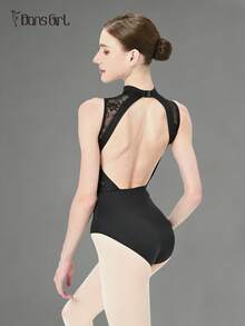 DonsGirl 女士芭蕾舞紧身衣 - 立领网纱拼接，性感露背设计，古典/现代舞表演服 - 黑色 - 查看 12