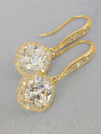 1 Pair Gorgeous Cubic Zirconia Drop Earrings For Women For Wedding Engagement Anniversary Party Jewelry Valentine's Day Gift