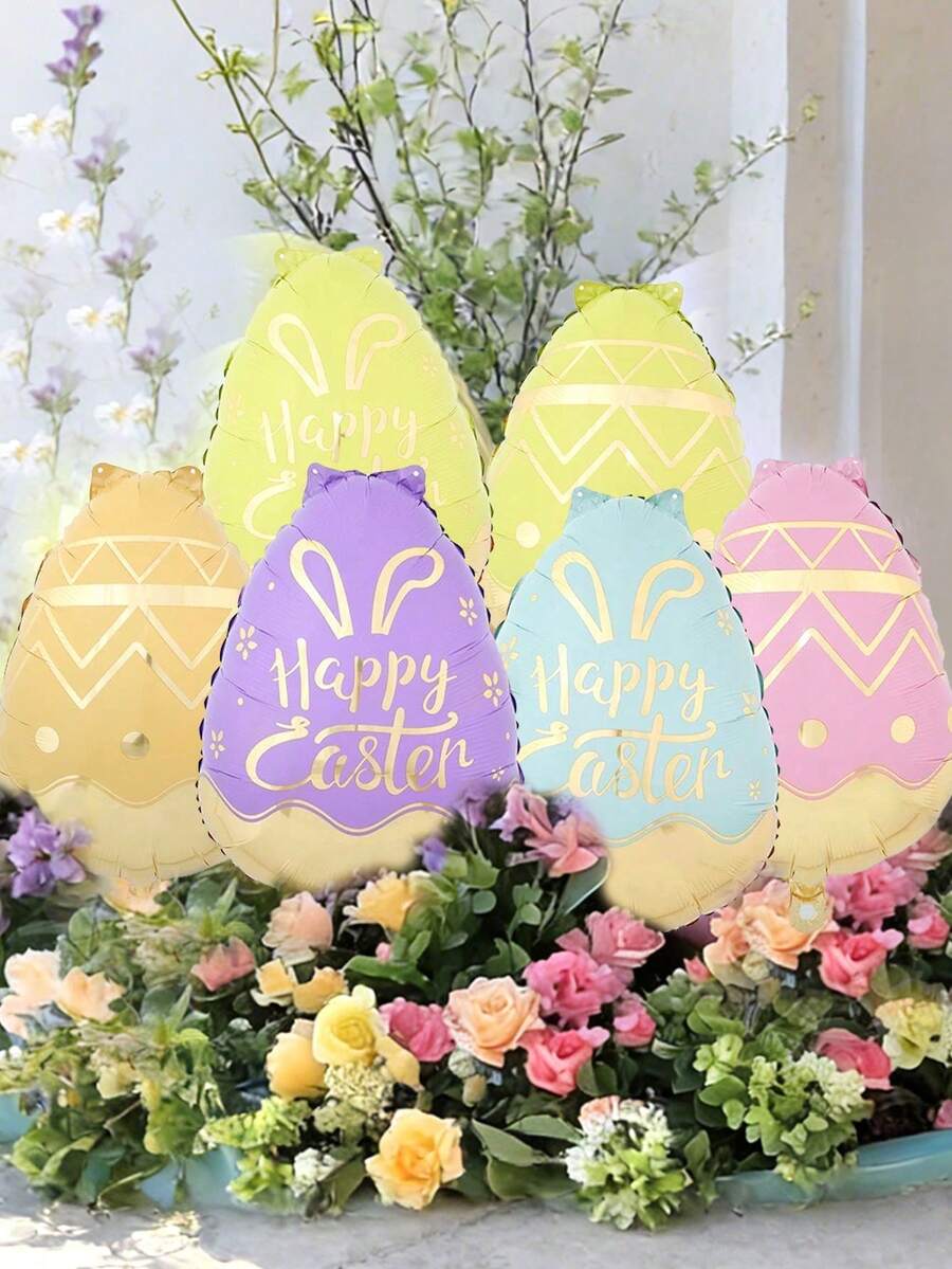 5/10 piezas Globos con forma de huevo de Pascua, Globos de Pascua felices adecuados para fiesta de Pascua, evento, celebración de vacaciones - Globos de Pascua - Ver 1