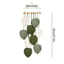 1pc Bohemian Wall Hanging Canvas | Handcrafted Green Leaf Design, Natural Theme Mural, Suitable For Living Room, Bedroom, Office - Bedroom Wall Decoration, No Electricity Needed, Portrait Orientation - 綠色 - 查看 3