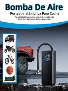 Inflador de neumáticos portátil con compresor de aire, apagado automático, para inflar rápidamente neumáticos de automóviles, bicicletas, motocicletas, balones y otros inflables, - Negro - Ver 2