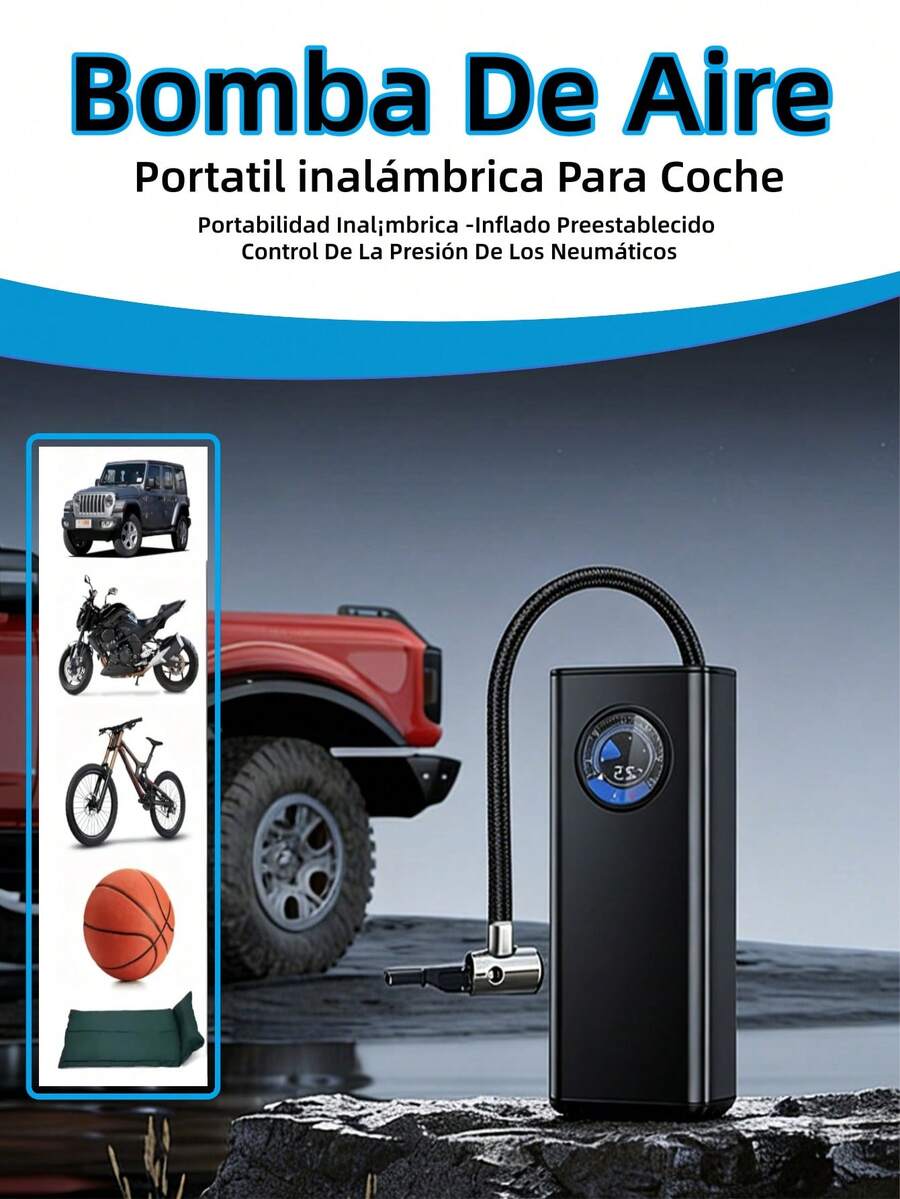 Inflador de neumáticos portátil con compresor de aire, apagado automático, para inflar rápidamente neumáticos de automóviles, bicicletas, motocicletas, balones y otros inflables,