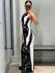 LOVE JOYY 女士无袖连衣裙，修身包臀长裙，派对必备 - 黑色 - 查看 6