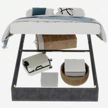 Modern And Sleek Style Bed Frame, 160*200 Cm, Grey, Dutch Velvet Fabric, With Gas Lift, Modern Bedroom Furniture, Headboard And Mattress Not Included. - Dark Grey - View 6