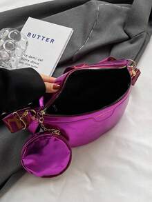 Set de 2 piezas de bolso de cintura con monedero, tela de PU, ligero, bolso pequeño versátil con patrón de moda - Rosa Fucsia - Ver 8