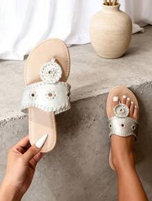 Women's Casual Flat Sandals For Vacation Flip Flop Sandals Dressy Thong Sandals - 白色 - 查看 3