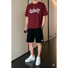 Los Angeles Casual Streetwear Set, 100% Cotton - 紫紅色 - 查看 2