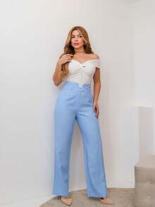 YING ZI Tailored Dress Pants Marrant Fermer Mode - Baby Blue - View 1