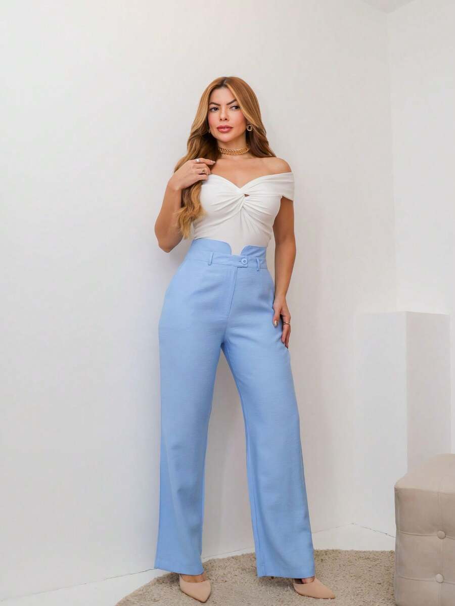 YING ZI Tailored Dress Pants Marrant Fermer Mode - Baby Blue - View 1