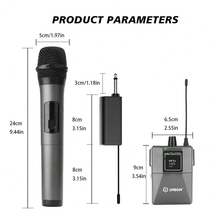 LMBGM W-2 Dual Wireless Microphone System, Includes 1 Handheld Microphone And 1 Bodypack (With 1 Headset Microphone), Suitable For Outdoor Singing, Conferences, Small Performances And More - View 2