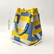 Large Capacity Korean Style Tote Bag For Women, Stylish & Durable Handbag, Suitable For Shopping, Travel And Storage. Personalized Woven Bag, Great Gift For Friends - 芥末黃 - 查看 2