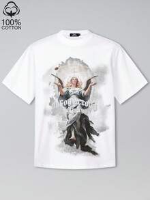 Tiny Spark White Tee Shirt Vintage Graphic Retro Print Virgin Mary Back Print - White - View 1