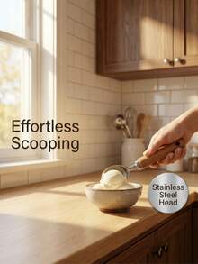 1pc Wooden Handle Stainless Steel Ice Cream Scoop: Featuring A Non-Slip Wooden Design, Suitable For Scooping Ice Cream, Peeling Fruit, And Shaping Desserts. It Is The Perfect Choice For Your Afternoon Tea Time Or Kitchen Dessert Display, An Essential Kitchen Tool. - Multicolor - View 10