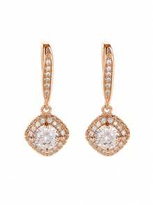 1 Đôi bông tai mặt dây chuyền đá Cubic Zirconia thanh lịch dành cho nữ, thích hợp làm quà tặng cho đám cưới, lễ đính hôn, kỷ niệm, tiệc tùng, ngày Valentine. - Hoa hồng vàng - Xem 3