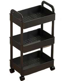 3 - Tier Rolling Storage Cart With Wheels, Multi - Layer Utility Trolley Organizer With Perforated Shelves For Bathroom, Kitchen, Office, Bedroom, Easy To Move And Assemble - 黑色 - 查看 8