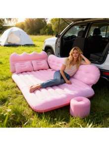 High-Value Comfortable Inflatable Car Bed, Car Accessory With Soft And Skin-Friendly Flocking And Foldable Design, Suitable For Camping, Beach Trips, Outdoor Picnics, Road Trips, As A Pool Inflatable Bed And Party Inflatable Bed - 粉色 - 查看 5