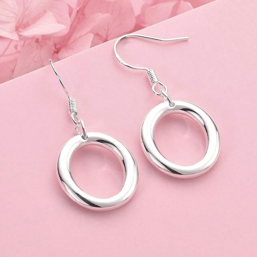 1对925纯银镀层简约圆形耳环，女士时尚礼物，适合派对、奢华婚礼佩戴 - 銀色 - 查看 1