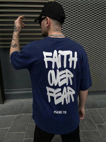 Men's Casual Short Sleeve T-Shirt, Letter Print
