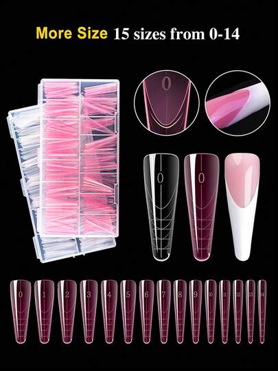 150Pcs Dual Nail Forms, Poly Gel Nail Molds Square Full Cover Coffin Nail Tips Extension Forms For Gel Manicure Nail Art Design Salon&DIY-15 Sizes