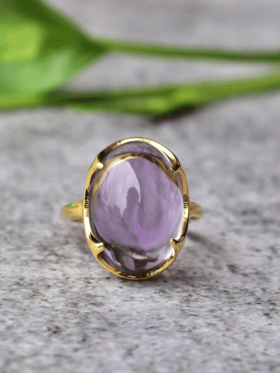 1pc Elegant & Fashionable Purple Crystal Ring, Unique Design, Suitable For Various Occasions, Women's Daily & Festival Accessory, Also Can Be Gift For Friends And Couples - Purple Ring - View 1