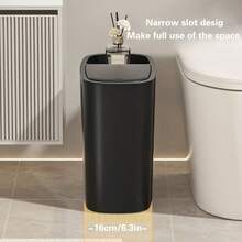 Multifunctional Large Capacity Trash Can With Lid - Stylish Push-Open Design, Suitable For Bathroom, Kitchen And Bedroom, Bathroom Trash Can - màu đen - Xem 8
