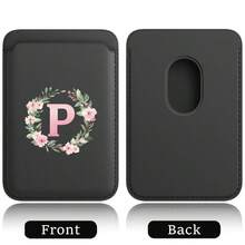 超薄磁吸钱包皮革 Magsafe 卡包磁吸手机套内置磁铁设计手机信用卡夹兼容苹果 16/15 Pro Max 安卓 A-Z 花环图案 - 黑色 - 查看 34