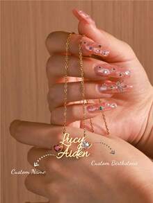 1 PC Custom Double Name Necklaces For Women Personalized Heart Birthstone Couple Stainless Steel Pendant Necklace Dainty Birthday Jewelry Gift - Multicolor - View 3