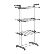 LIVINGANDHOME Grey 3-Tier Foldable Rolling Clothes Drying Rack With Shoe Storage, Metal And PP Material, Space Saving Laundry Organiser - Gray 76cm W X 50cm D X 170cm H - View 5