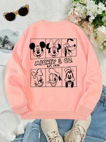 This Disney Girls' Sweatshirt Features A Creative Mickey Mouse And His Friends Letter And Cartoon Print. It's A Crew Neck Sweatshirt Perfect For Autumn And Winter, Made Of Soft And Comfortable Fabric, Suitable For Everyday Wear, Shopping, School, And Casual Occasions. It Also Makes A Wonderful Gift. - 粉色 - 查看 3