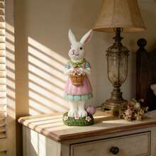 Easter Mr. And Mrs. Bunny Figurines Cute Resin Rabbit Statues Table Centerpiece Spring Farmhouse Decor - Blue - View 3